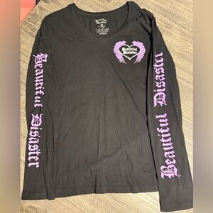 Beautiful Disaster Women's Black Long Sleeve Tee with Purple Graphics
